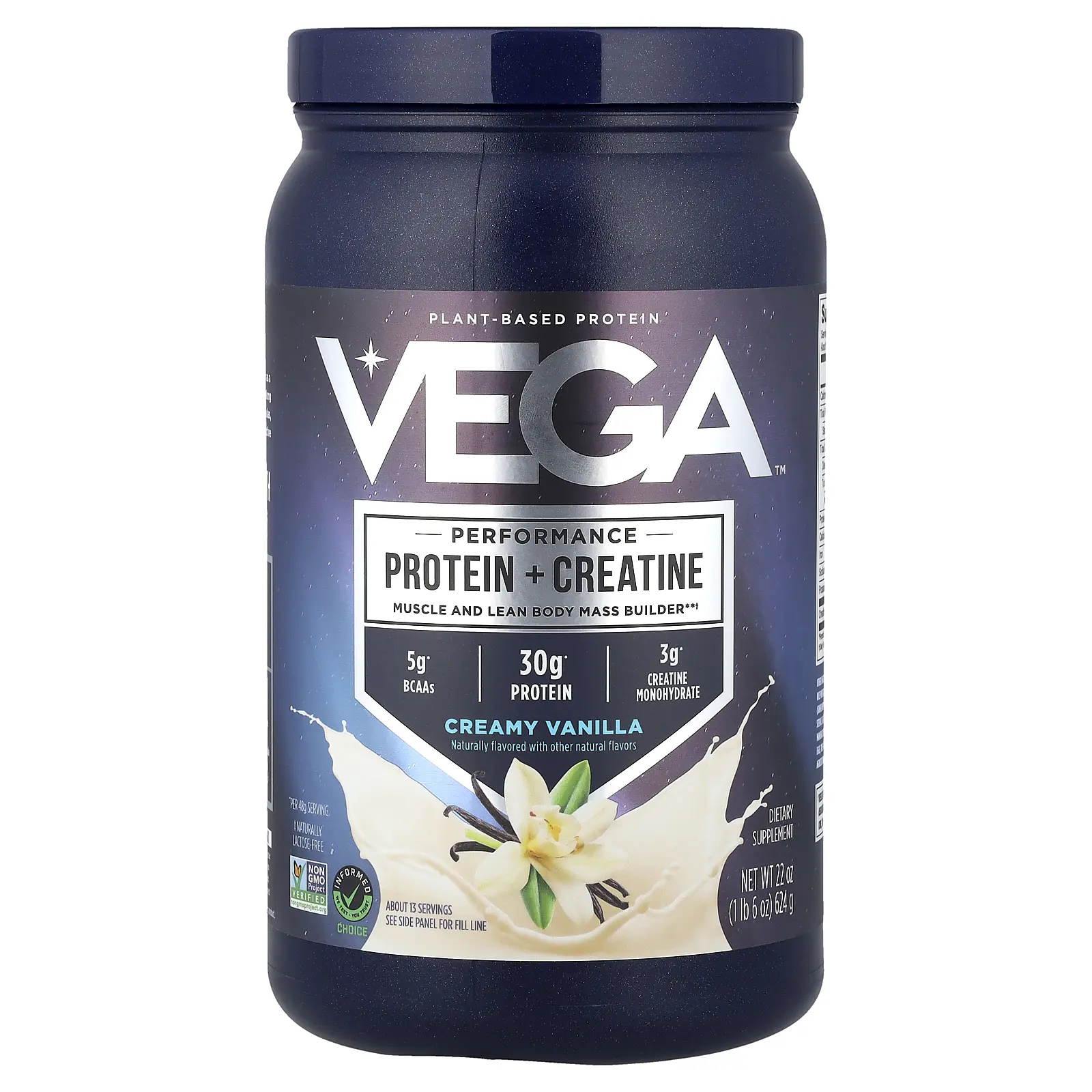 Vega Plant-Based Performance Protein + Creatine, Creamy Vanilla , 1 lb 6 oz (624 g)