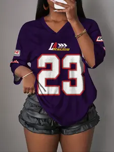 Women's Y2K American Letter Number Pattern 23 Mesh Breathable Sports Jersey, Streetwear Casual Daily Wear Top Graphic Embroidery Tee Jersey Shirt