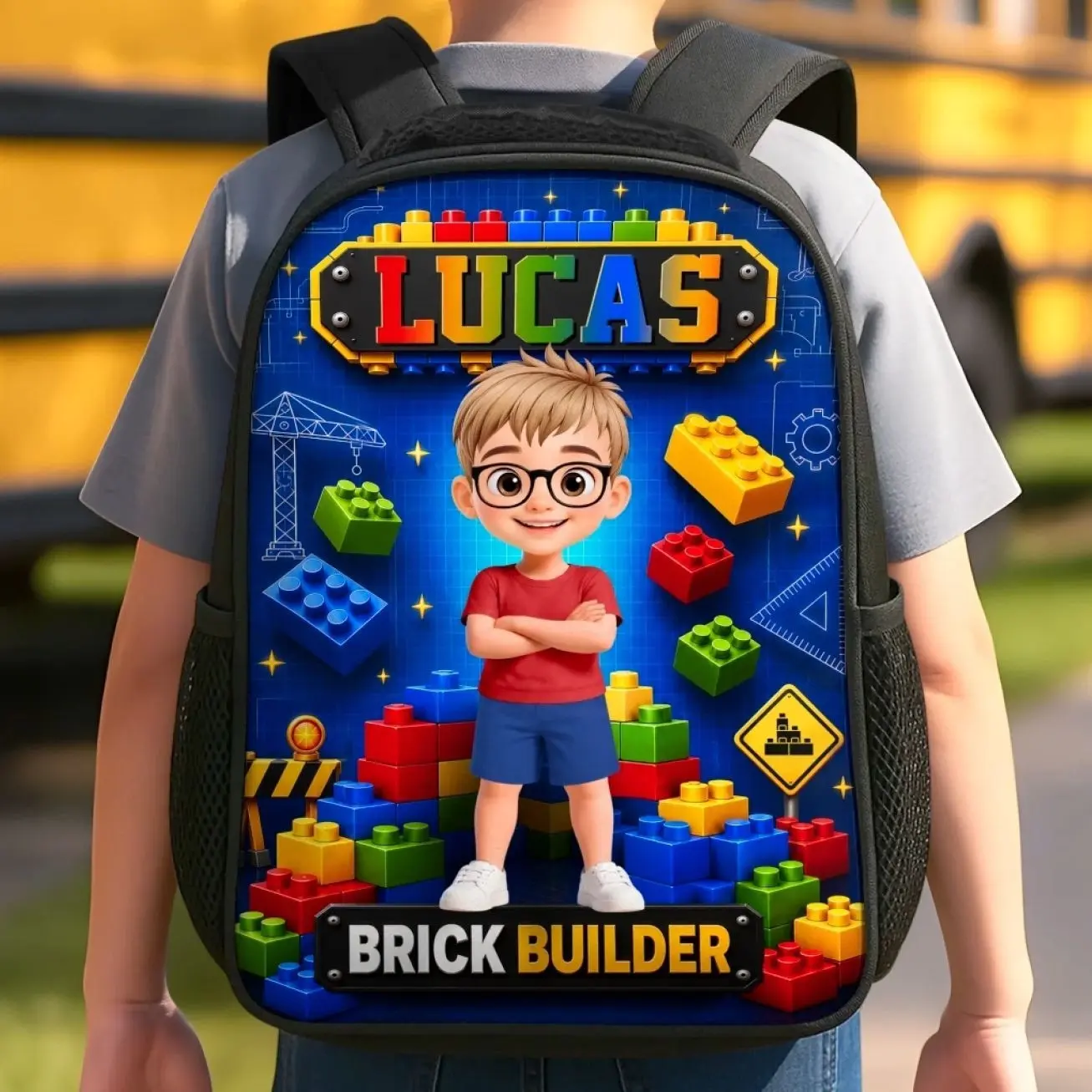 Custom Kids Front Printed Backpack - Personalized Back To School Gifts For Kids - Brick Buildera