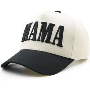 Women's Cotton Embroidered Mama Trucker Hat, Adjustable Breathable Vintage Snapback Baseball Cap, Casual New Mom Gift for Mother's Day Outfits