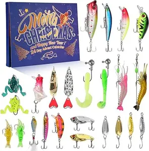 Fishing Advent Calendar Christmas Countdown with 24 Lures & Tackle Set for Fisher Men 11.61x8.62x1.34 inches Perfect Gift for Fishing Enthusiasts