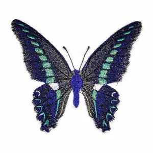 Blue Triangle Butterfly Embroidered Patch – Vibrant Winged Iron-On or Sew-On Applique, 3.5" x 3.8", Made in USA