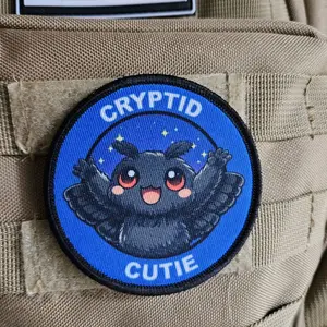 cryptid cutie mothman chibi anime meme 3" circle morale patch with hook and loop backing
