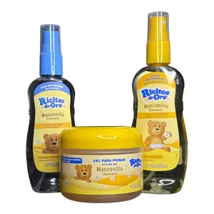 Ricitos de Oro Manzanilla Ricitos de Hair Gel 4 oz, Olor de Colonia 3.4 oz Y Decenredante 4 oz  - Alcohol-Free Chamomile Extract Gel for Daily Use - Lightweight Frizz Control & Shiny Smooth Formula - 4.0 Oz