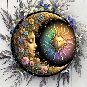 Mandala Pattern Wall Decor, 2D Flat Mandala Art Style Sun and Moon Wall Sign, Floral Pattern Wall Decor for Home Living Room Bedroom, Sun Moon Print