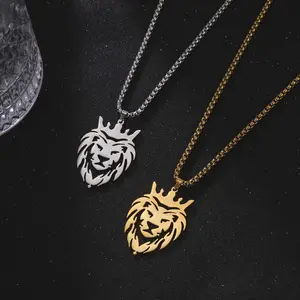 Hollow lion head pendant necklace male and female animal jewelry same style couple gift