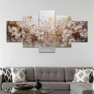 Floral Pattern Canvas Unframed Painting, Floral Prints, 5 Counts/set Modern Art Poster, Wall Art Decor for Home Living Room Bedroom Office, Ornaments, Wall Art Decoration