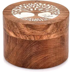 Acacia  Salt Cellar Box Elegant Kitchen Salt Container Holder with Swivel Lid to Storage Pepper  (3.5" x 3.5" x 2.5")