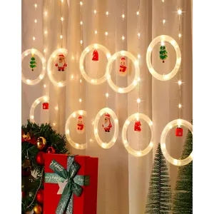 Christmas Window Lights Indoor Decorations, 120 Led Lights 9.8 ft Round Santa Fairy String Lights