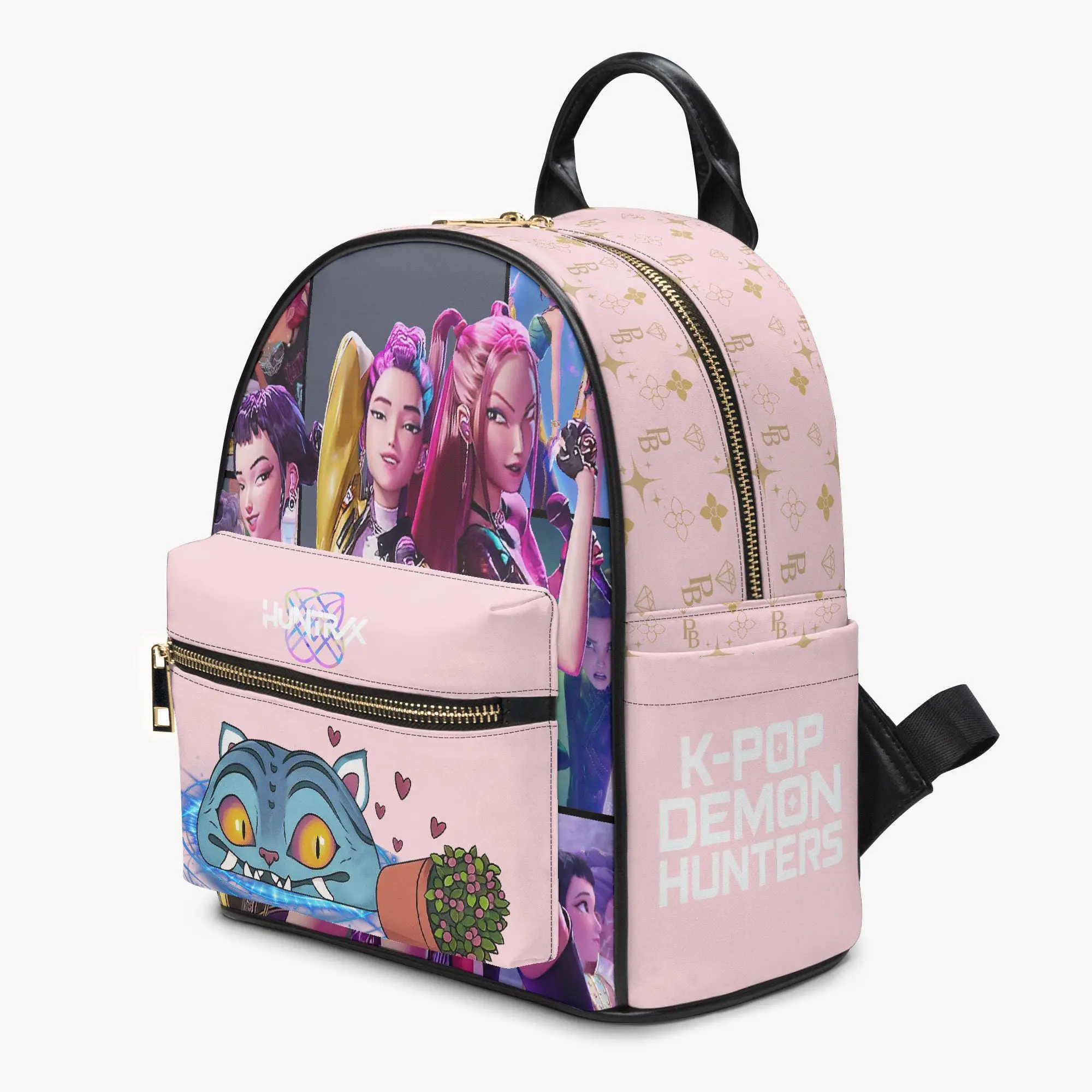 Anime Fantasy PU Leather Backpack, Cute Streetwear Style with Illustrated Graphic and Pink Accents for School, Travel & Conventions