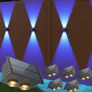 Outdoor Solar Wall Light, 4LED 8 Colors & 9 Modes Bright & Down Solar Wall Light, IP65 Waterproof Outdoor Solar Light, Suitable for Fence/Deck/Patio/Garage