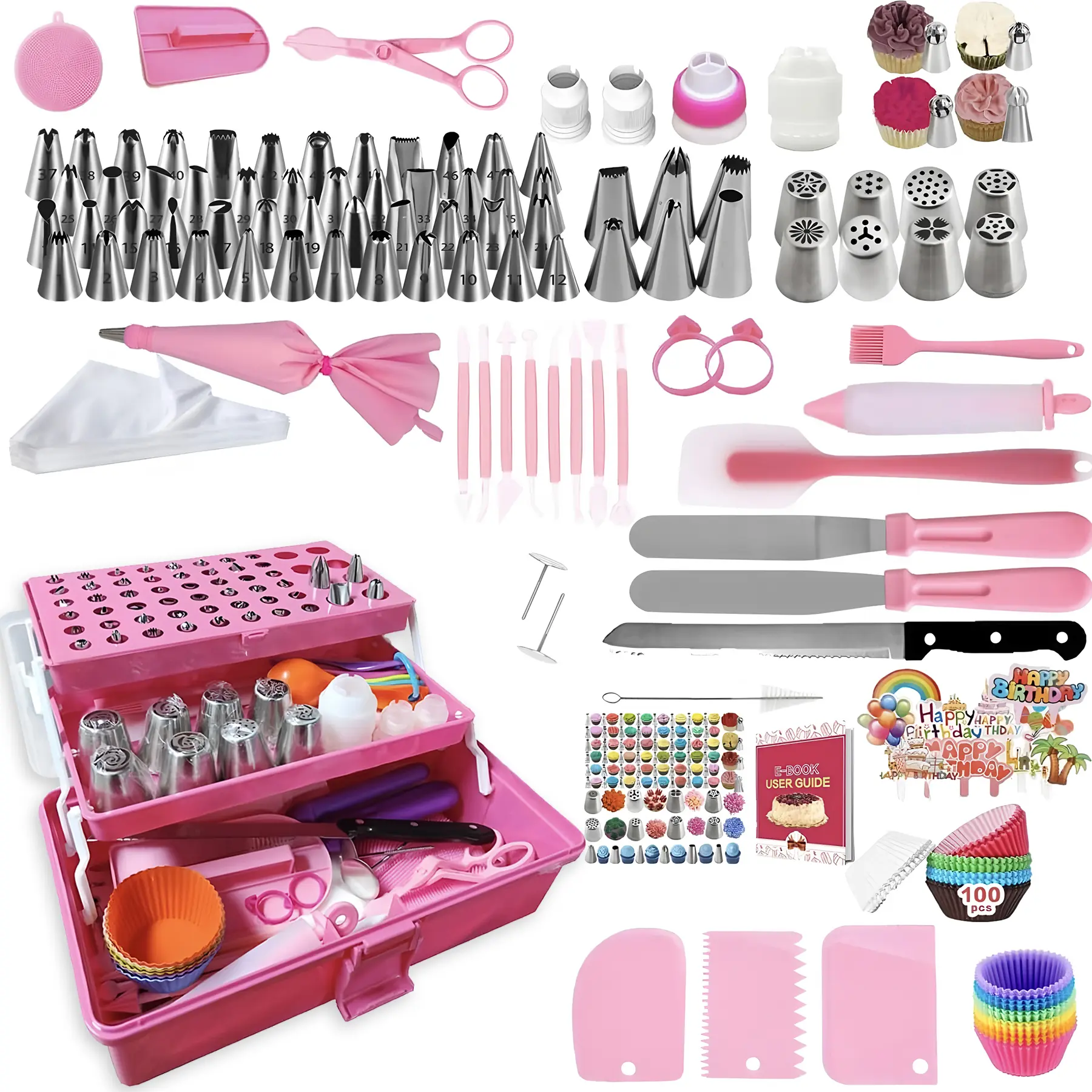 359PCs Korean Chocolate Cake Decorating Baking Supplies Kit - Kitchen Gift Set for Beginners with 66 Piping Tips, Transparent Icing Bags, Wedding Cupcake Tools