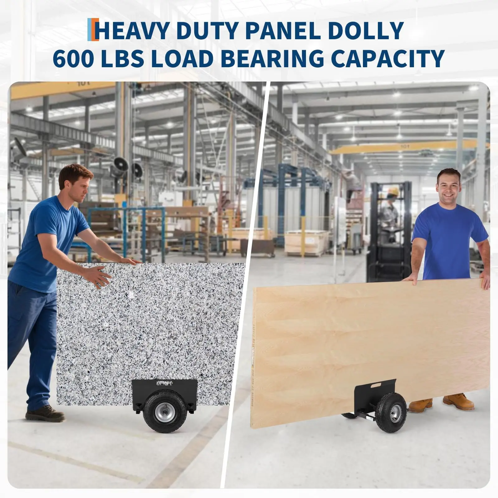 Garvee 600 lb Adjustable Panel Dolly Cart - 10 in All-Terrain Tires - Heavy-Duty Drywall/Sheet Goods Slab Mover Rolling Material Handling Base