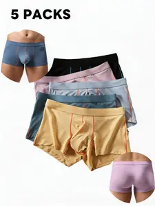 Men's Luxurious Feel Briefs Set of 5, Soft Skin-Friendly Fabric, Color-Contrasting Stitching, Commute & Home Comfort Underwear
