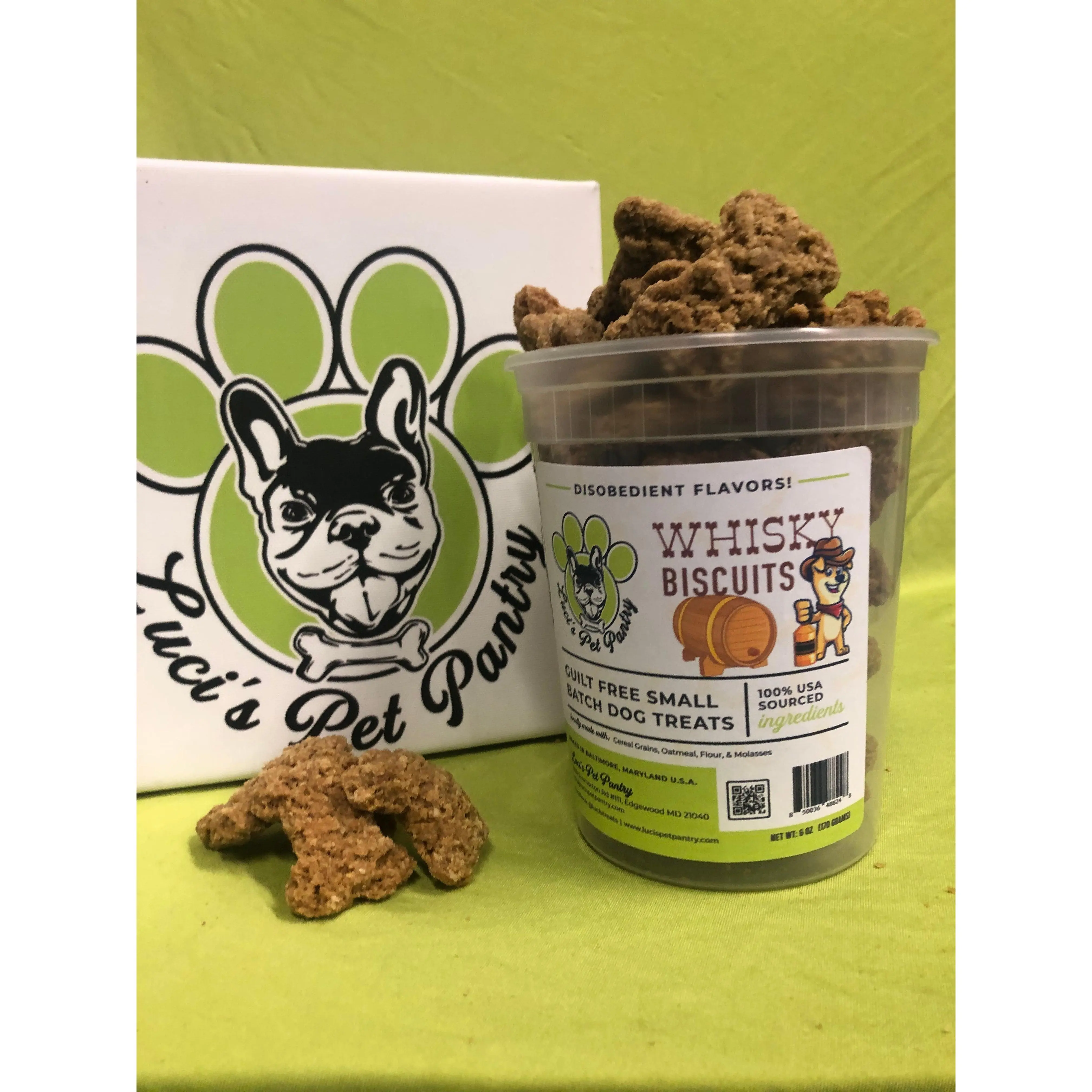 Whiskey Biscuits - All Natural "Cereal Grains" Dog & Puppy Treats - Disobedient Tub of Biscuits