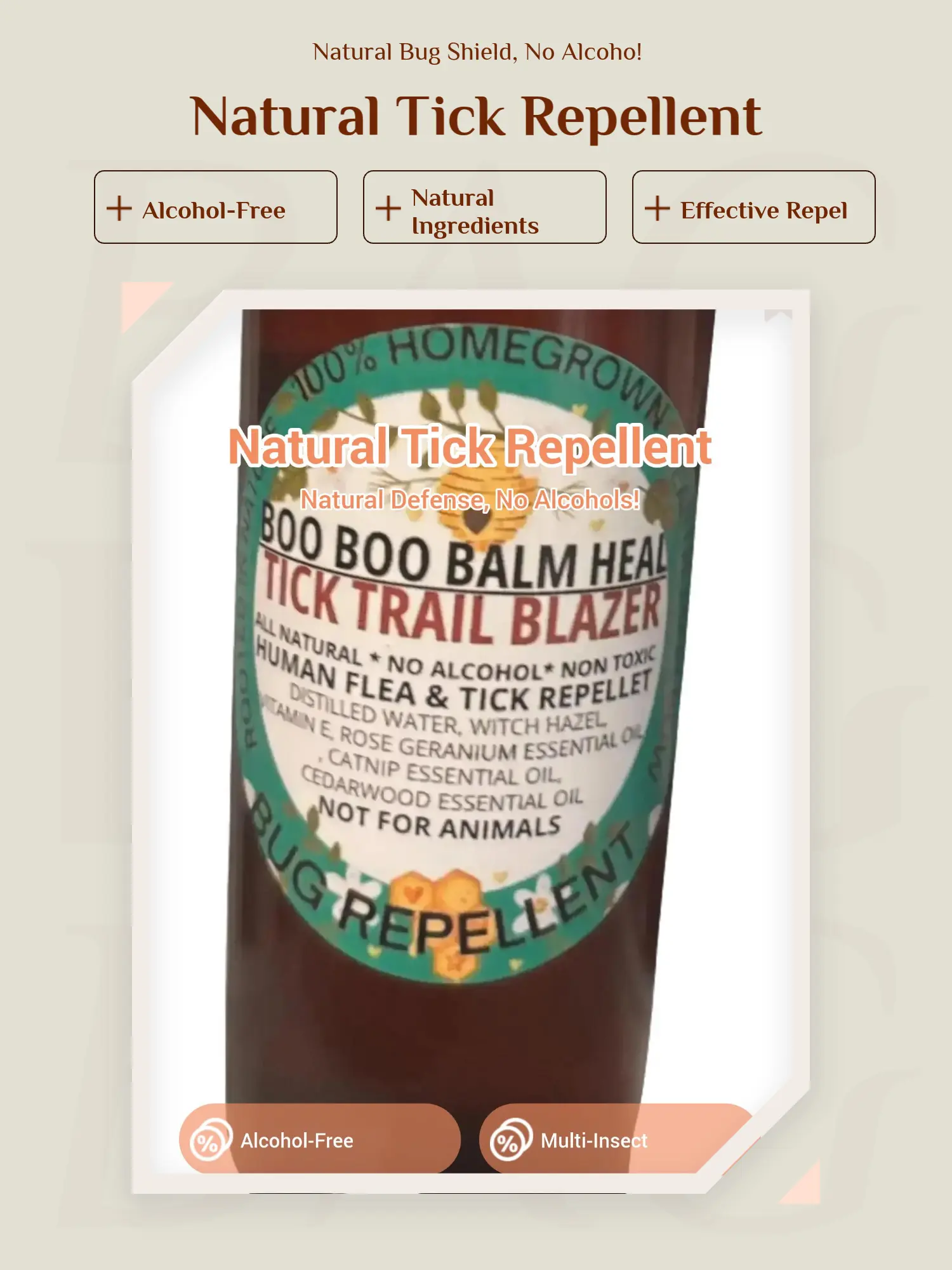 BOO BOO BALM HEAL TICK TRAIL BLAZER- All Natural Alcohol-Free Tick Repellent, Bug Repellent, Flea & Insect-Control Home Care with Cedarwood Oil, Rose Geranium, Witch Hazel for Outdoor Bug-Free Living, Natural Bug Repellent, Eco Friendly Repellent