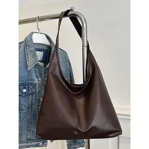 Women 2025 New Casual Retro Bucket Bag |   Large Capacity Solid Color Underarm Commuter Purse