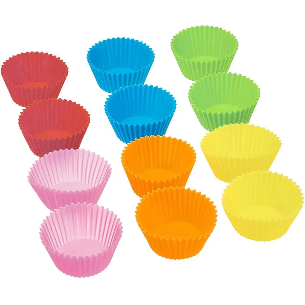 Multicolor Silicone Round Cake Cup, 12pcs/set Silicone Baking Cups Multifunctional Reusable Muffin Cup for Baking Kitchen Bakeware Silicone Molds