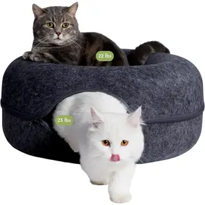Cat Cave for Multiple & Large Cats Up to 30-45 Lbs, Scratch Detachable & Washable Tunnel Bed, Comfy Donut Cat Cave (Dark Gray, Large)