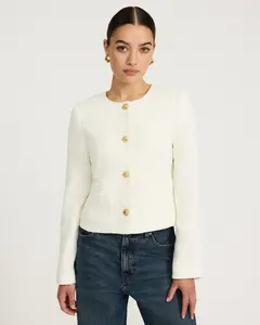 Express Tweed Crew Neck Novelty Button Lady Jacket