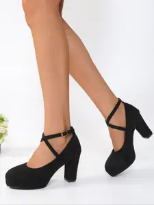 Women's Valentine's Day Fashion Elegant Cross Strap High Heels, Thick Sole, Sizes 35-42, 3 Colors, Perfect for Party, Christmas, Wedding, Dancing