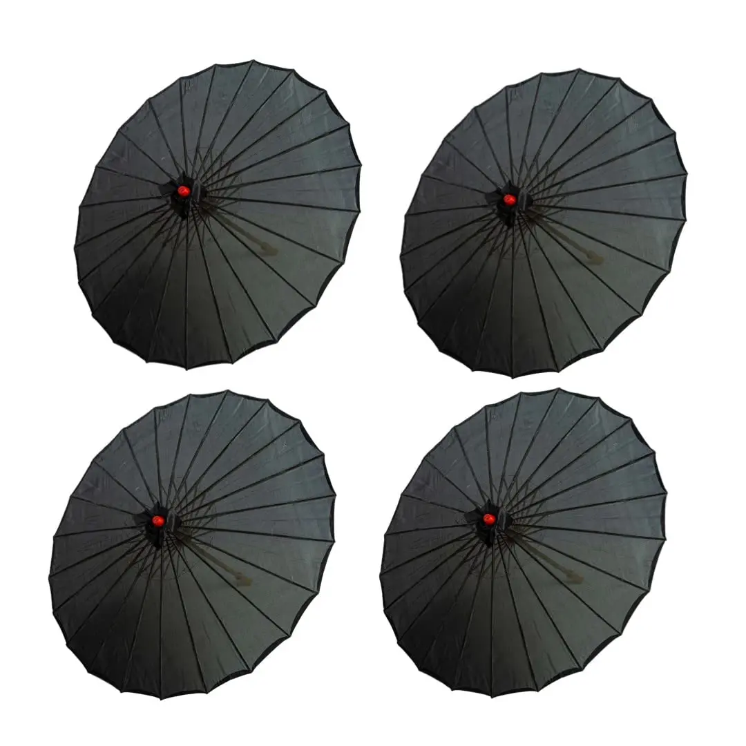 THY COLLECTIBLES 4-Pack Bamboo & Fabric Umbrellas - 33" Open, 22" Closed Handmade Japanese-Chinese Parasols for Wedding, Party, Photography Decor