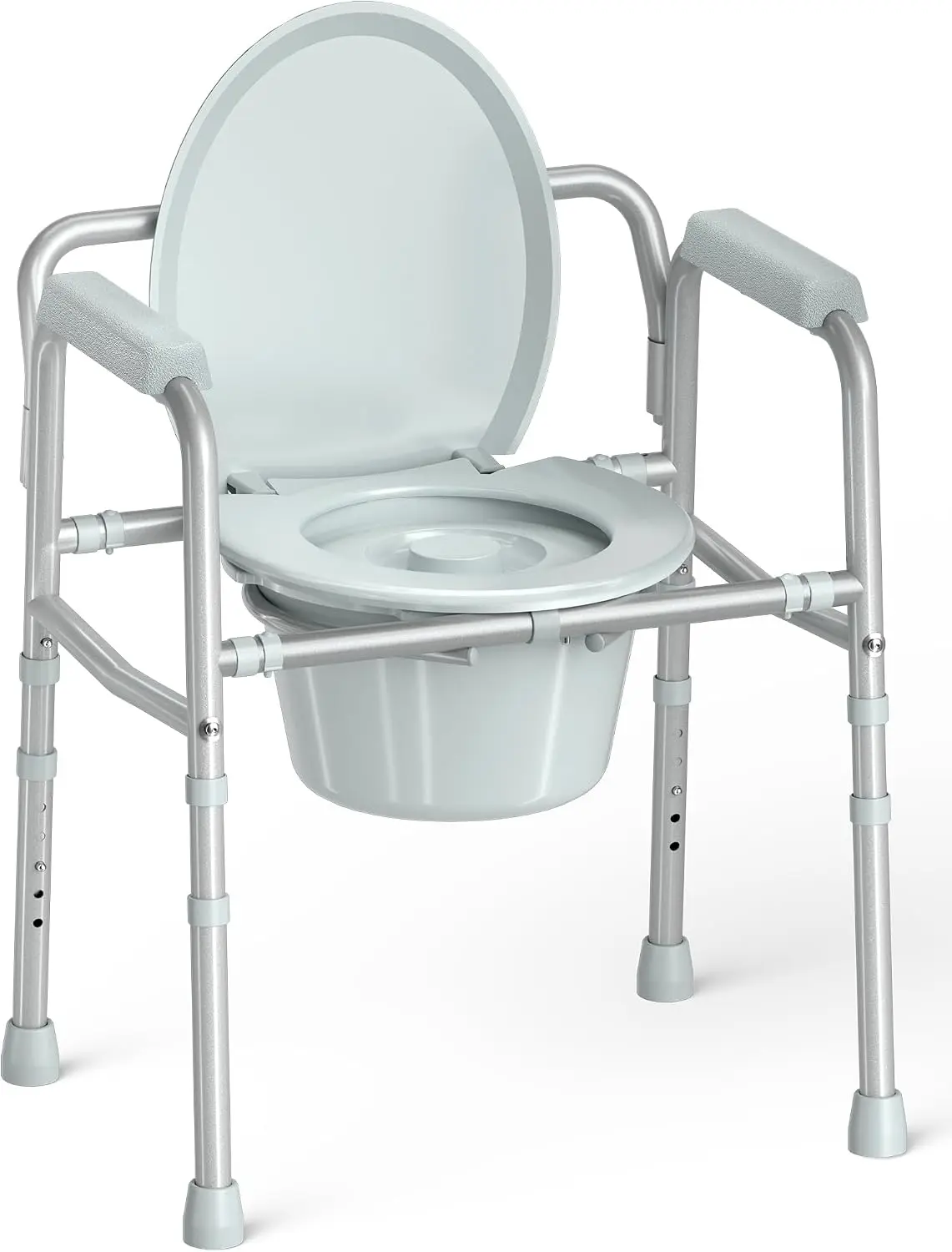 3-in-1 Bedside Commode Toilet with Sturdy Dual-Crossbar, 350lb