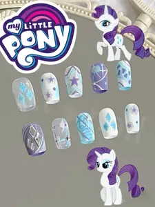 My Little Ponie Rarity Press On Nails | Purple Sparkle Gem Nail Set | Kawaii Nails for Beaches, Summer, Holiday, Vacation, Birthday