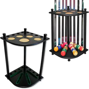 Floor Standing Pool Cue Rack for 8 Cues, Solid  Fan-Shaped Billiard Cue Holder, Freestanding 8-Slot Organizer for  Room, Man Cave, or  Bar Decor ( Finish) Black