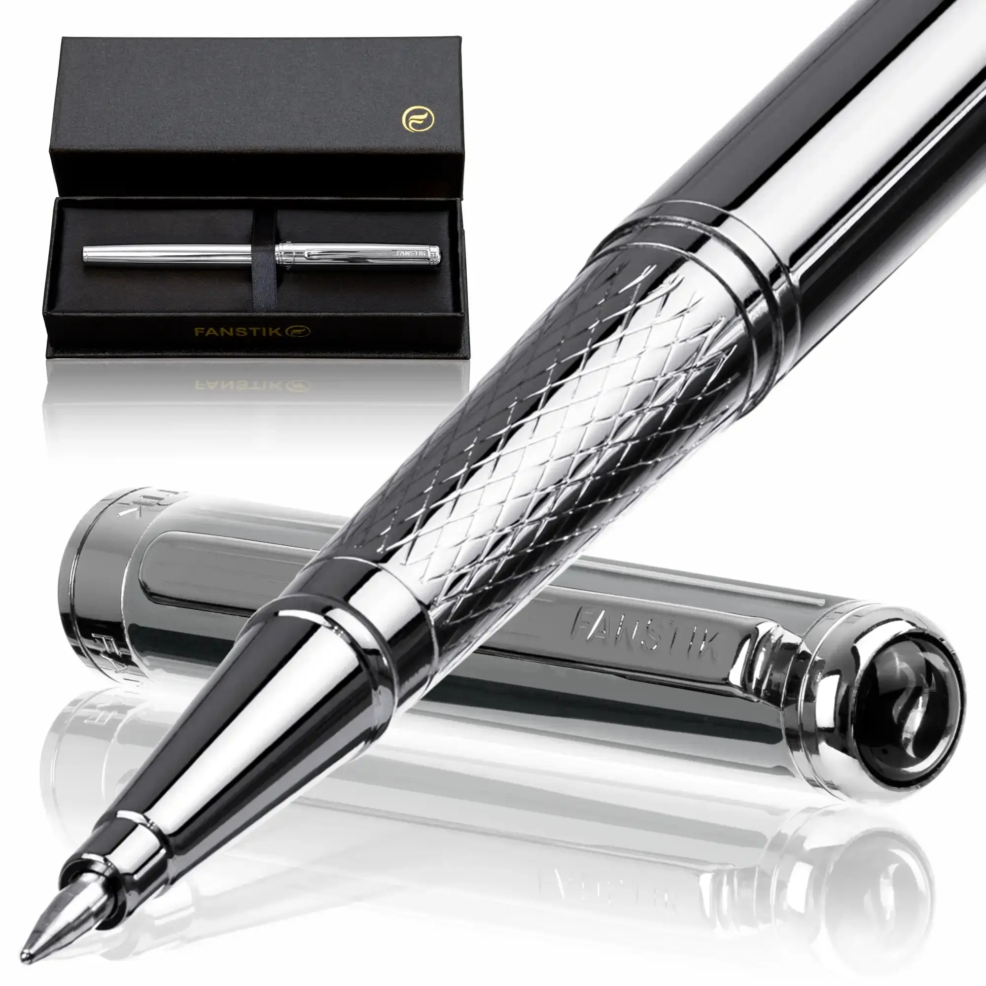 Fanstik Excelltus Rollerball Pen — Chrome Finish, Silver, Cap-off design, Luxury Gift Box (Lux Rollerball Silver)