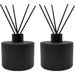 2 count Glass Diffuser Bottles,200ml/6.7oz Essential Oil Jar,Empty Perfume Container with Black  Sticks Use for DIY Replacement Reed Diffuser (Round Matte Black)