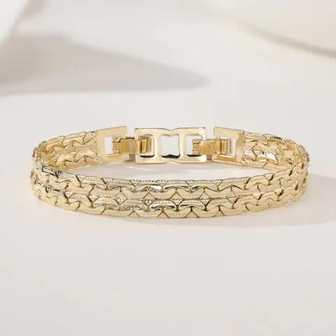 Women's 14K Gold Plated Wide Braided Link Bangle - Vintage Textured Chain Jewelry for Women, Sparkly 14-Carat Gold Bracelets & Bangles, Costume Jewelry for Special Event Gifts