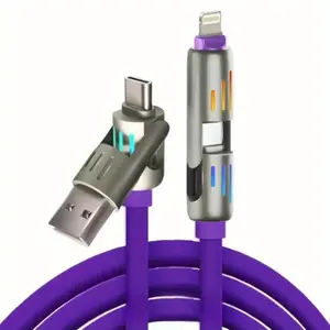 240W 4-in-1 Multi Fast Electronic USB Charging Cable with Breathing Light, USB A Type C Lightning Cable for Cellphone Smartphone iPhone 16 15 14 13 12 11 Pro Max iPad Samsung Galaxy MacBook iPad Tablets & More (6FT, Black)