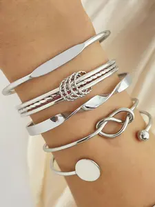 5 Piece Set Open Cuff Bracelets Fashion Simple Versatile Elegant Minimalist Bangle Casual Style, Stylish Accessory for Everyday Wear, Stackable Bracelets