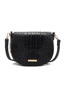 Crocodile Embossed Saddle Crossbody Bag, Women's PU Leather Shoulder Purse with Adjustable Strap
