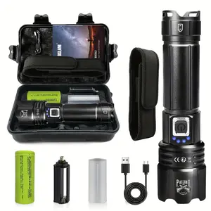 Poslani LED Flashlight, 700 Lumens Rechargeable Handheld Tactical Light, 5 Modes, 400m Range, Aluminum Alloy, USB Type-C, Non-Waterproof, with 5000mAh Battery, for Outdoor, Camping, Fishing, Emergency - Includes Belt Clip, Hand Strap, USB C