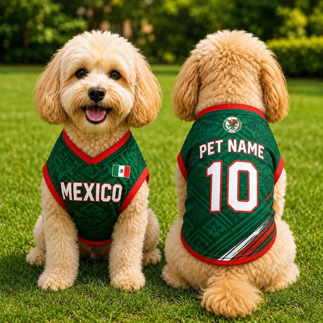 Personalized Mexico Pet Soccer Jersey, Custom Dog Cat Football Shirt, Name Number Puppy Sportswear