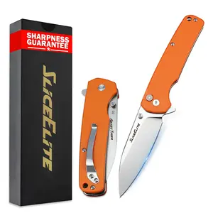 SliceElite 3.6-Inch Aztec Tiger Folding Knife | Pocket Knife with Orange G10 Composite Handle, D2 Steel Drop Point Blade & Stainless Steel Pocket Clip | EDC Gear Knife with Button Lock for Outdoor Use