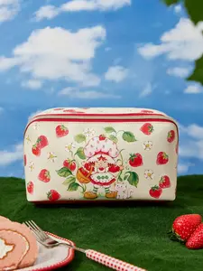 Strawberry Shortcake Cute Cartoon Strawberry Print Zipper Cosmetic Bag, Large Capacity