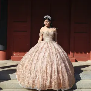 NO.32 Quinceanera Ball Gown Dress Sequin Lace Mexican Sweet 15 Formal Party Dress for Special Occasions