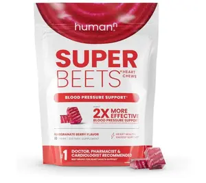Humann SuperBeets Heart Chews Nitric Oxide & Blood Pressure Support Grape Seed Extract Non-GMO Beet Root Powder Energy Supplement Pomegranate Berry Flavor 60 Count