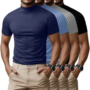 4 Pack Men's Mock Neck T Shirts, Short Sleeve Mock Turtleneck Undershirt Pullover Basic Tops Causal Solid Tee for Men