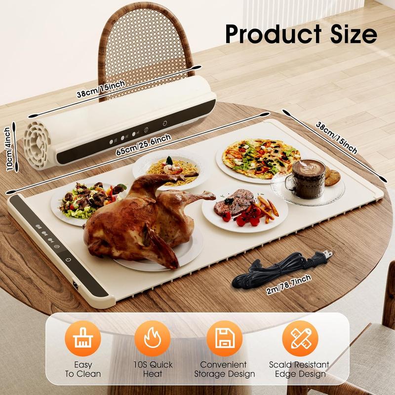 2026 Warming Mat for Food, Rapid Full-Surface Heating, Portable & Rollable Versatile Food Warmer for Countertop, Perfect for Gatherings, Parties &Everyday Use