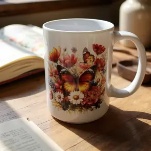 Butterfly Garden Hidden Statement Mug – 15oz Ceramic Cup | Cute Floral & Monarch Butterfly Design with Hidden Message