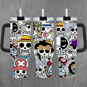 [Otaku Sip] Pirate Anime Team Skull Crew 20oz & 40oz Tumbler With Handle – Anime Gaming Stainless Steel Cup, Insulated Iced Coffee Mug, Aesthetic Design, Trendy Drinkware, Daily Use, Gift Idea, Fan Favorite, Gift For Otaku & Anime Fans