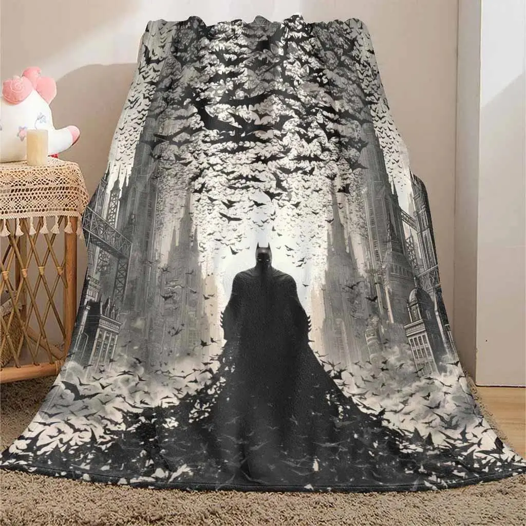 Gothic Hero Flannel Blanket, Dark City Bat Silhouette Throw, Soft Warm Cozy Lightweight Blanket for Bed Sofa, Bedroom Living Room Decor, Office Nap, Halloween & Anniversary Gift