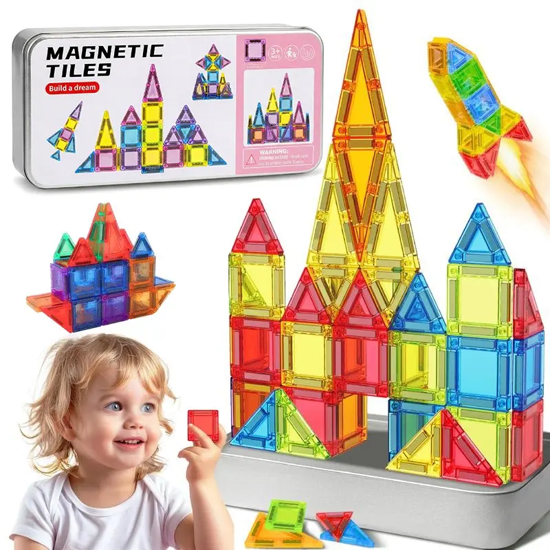Mini Magnetic Building Blocks Set, Stacking Block Game, Blocks Tower Game, Magnetic Building Tiles, 26/42 pcs with Iron Storage Box, Portable Educational Magnetic Toy for Kids Aged 3+, Easy to Store Gift Set
