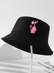 Unisex Pink Panther Cartoon Hip Hop Bucket Hat, Funky Polyester Non-Woven Fisherman Cap for Fishing, Hiking, Camping, Outdoor Sports Cap