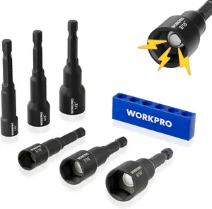 6 PCS Magnetic Nut Driver Set, Metric & SAE, 1/4" Hex Shank, Drill Socket Set, Impact Driver Bit Set, 1/4” to 9/16”, Chrome Vanadium Steel