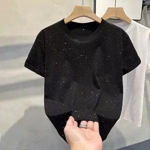 Starry Sky Rhinestone Tee Trendy Unisex Short Sleeve T-Shirt Menswear Top Streetwear Tshirt Round Neck Crewneck Casual Cotton Fabric Fit Everyday man